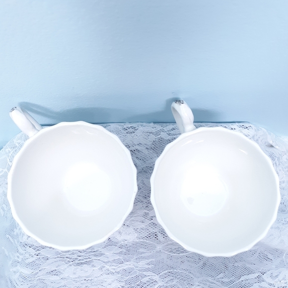 2 Royal Mail Teacups Black White Ironstone England Transferware Antique VTG - Picture 11 of 11